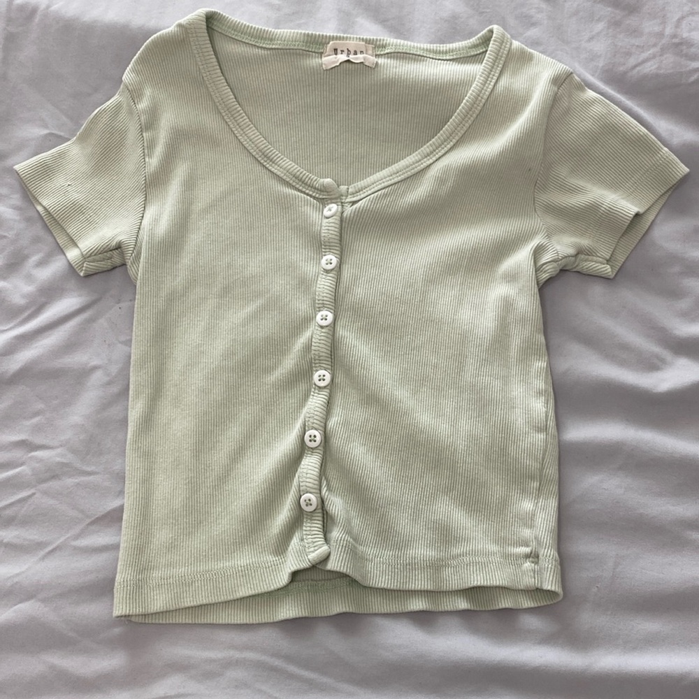 Urban Outfitters Green Buttonup Baby Tee